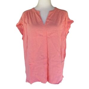 Splendid Coral Split V Neck Linen Blend Boxy Cut Blouse Size XL